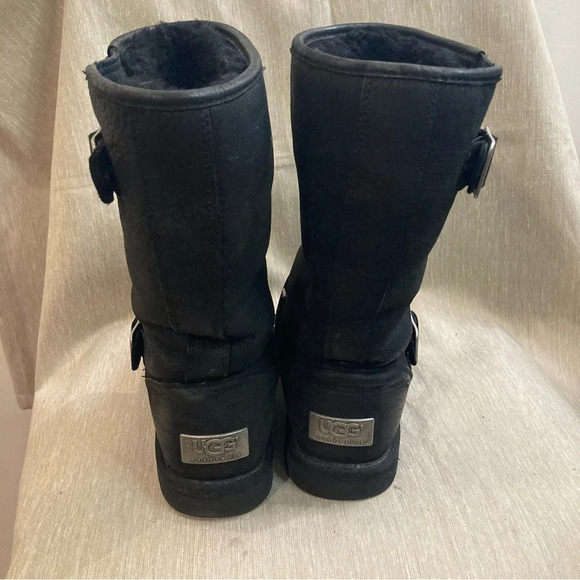 UGG Sz 6 Sutter  Water Resistant Mid-Calf Moto Leather Sheerling Lined Boots - Picture 7 of 11